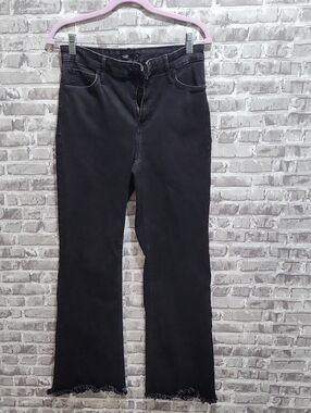Simply Vera Vera Wang Black Frayed-Hem Wide-Leg High Rise Jeans Womens 8R